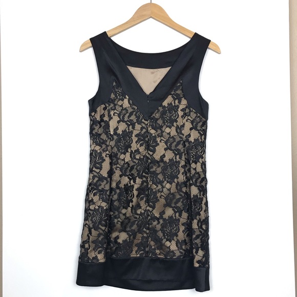 NEW! Bebe Black Lace Satin & Silk Overlay Mini Shift Dress - Picture 4 of 7